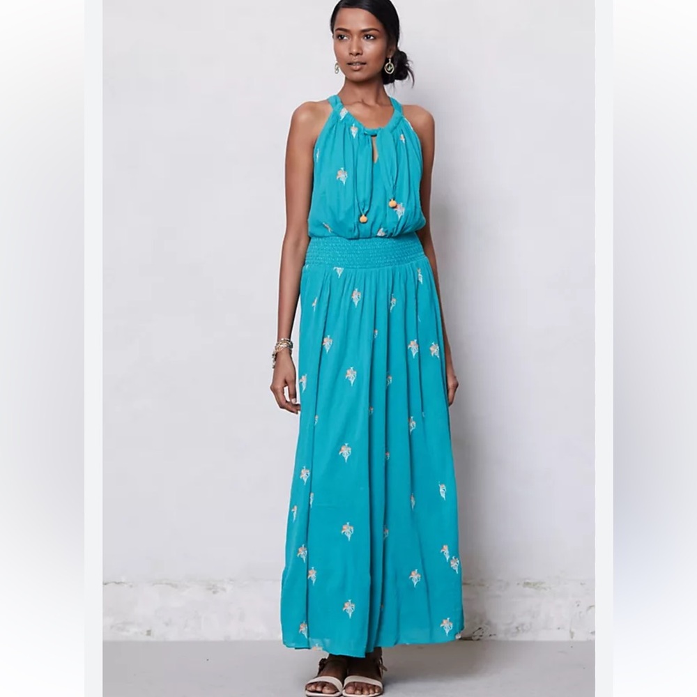 Anthropologie Blue Maxi Sundress Sleeveless Halter Resort Wear